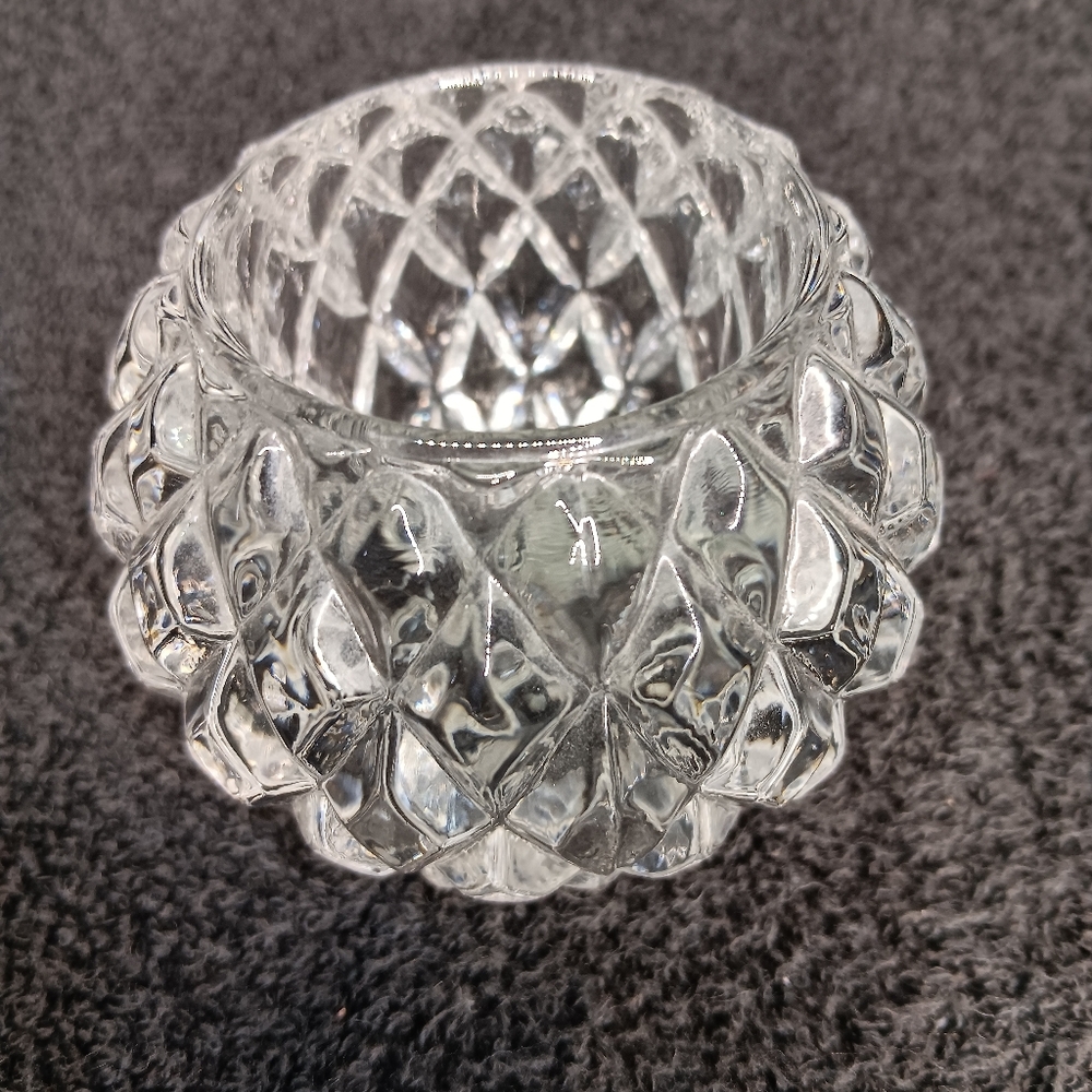Vintage Crystal Votive Candle Holder Diamond Pattern Cut